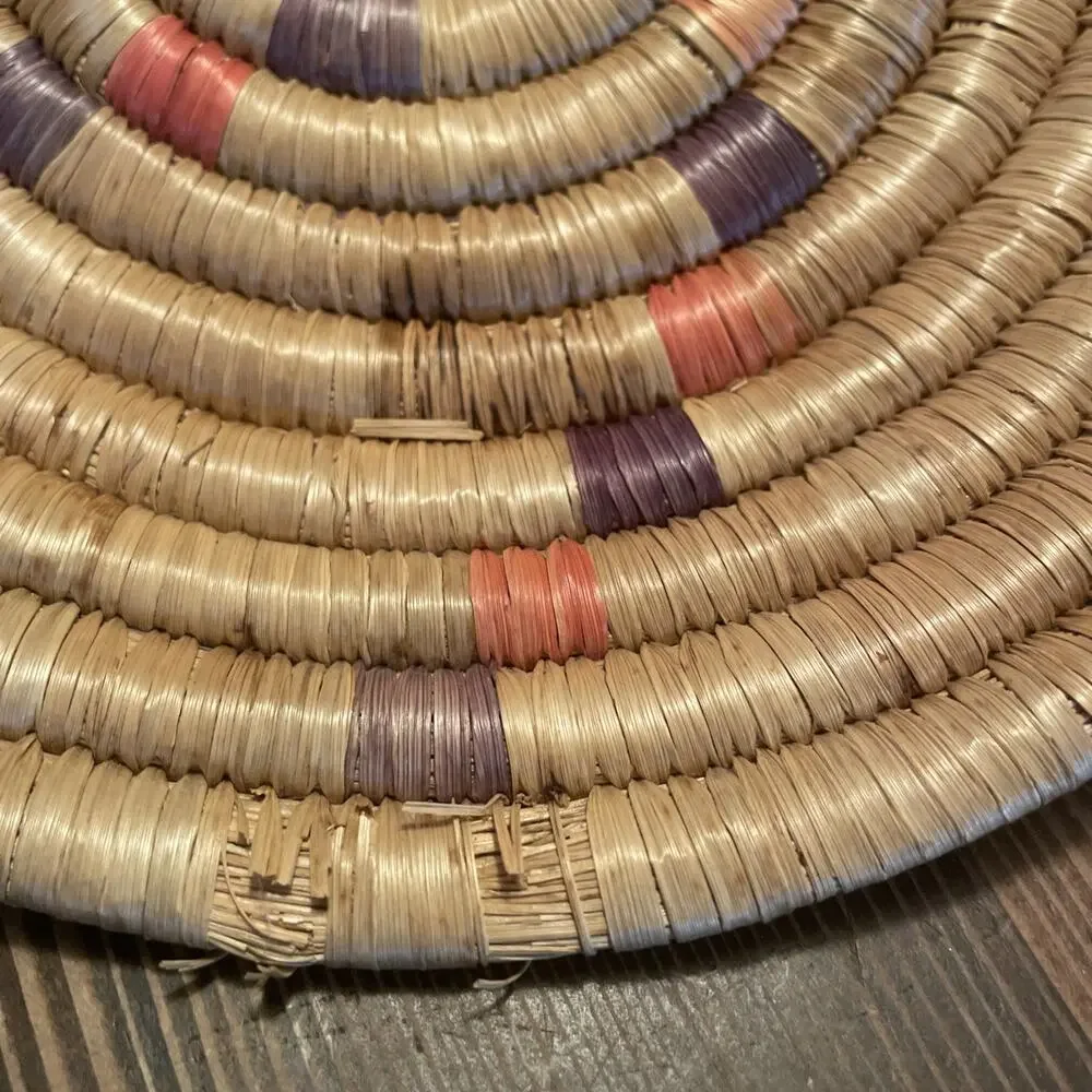 VTG Alaskan Eskimo Native American Indian Inuit Yupik Basket Woven Trivet.